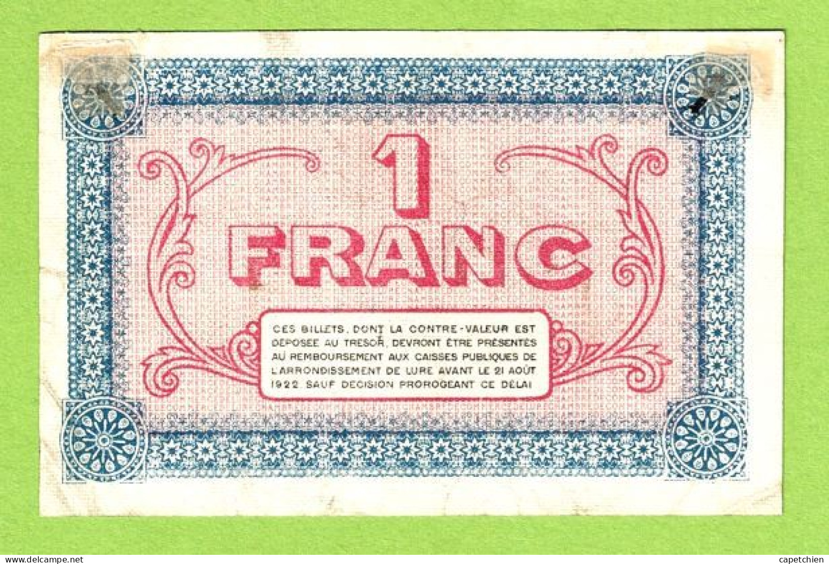 FRANCE / LURE / 1 FRANC / 21 AOUT 1917 / N° 2256 / SERIE DU121 / 6eme EMISSION - Cámara De Comercio