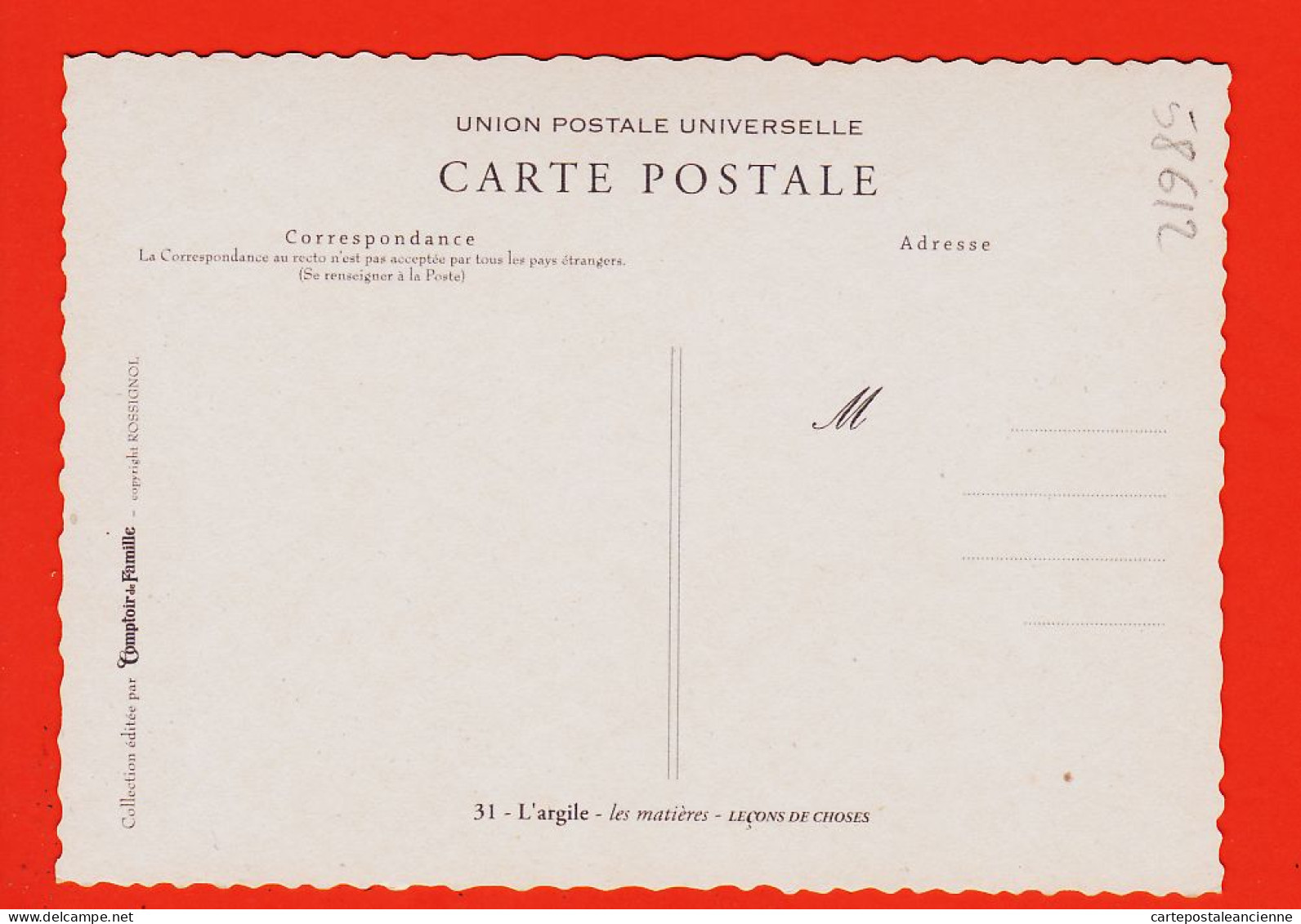 38430 / ⭐ L'ARGILE Carte Didactique Les Matières Leçons De Choses N°31 ROSSIGNOL Collection Comptoir De Famille 1960s - Scuole