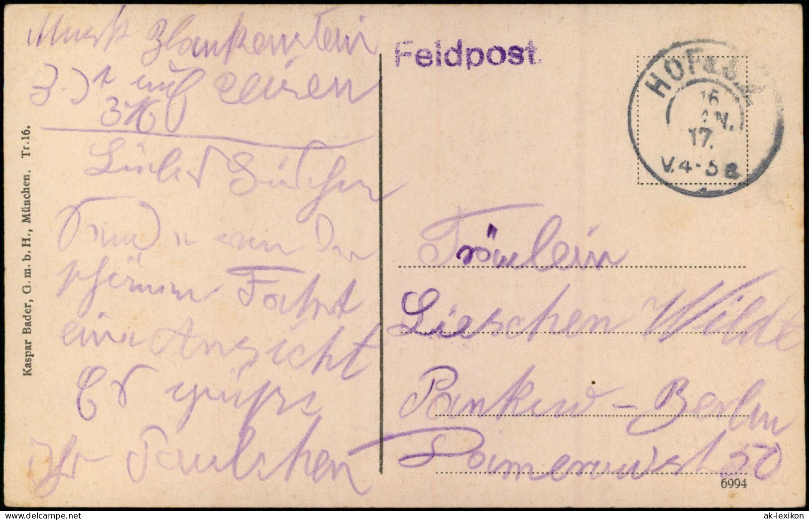 Ansichtskarte Hof (Saale) Wörthstrasse 1917 - Hof