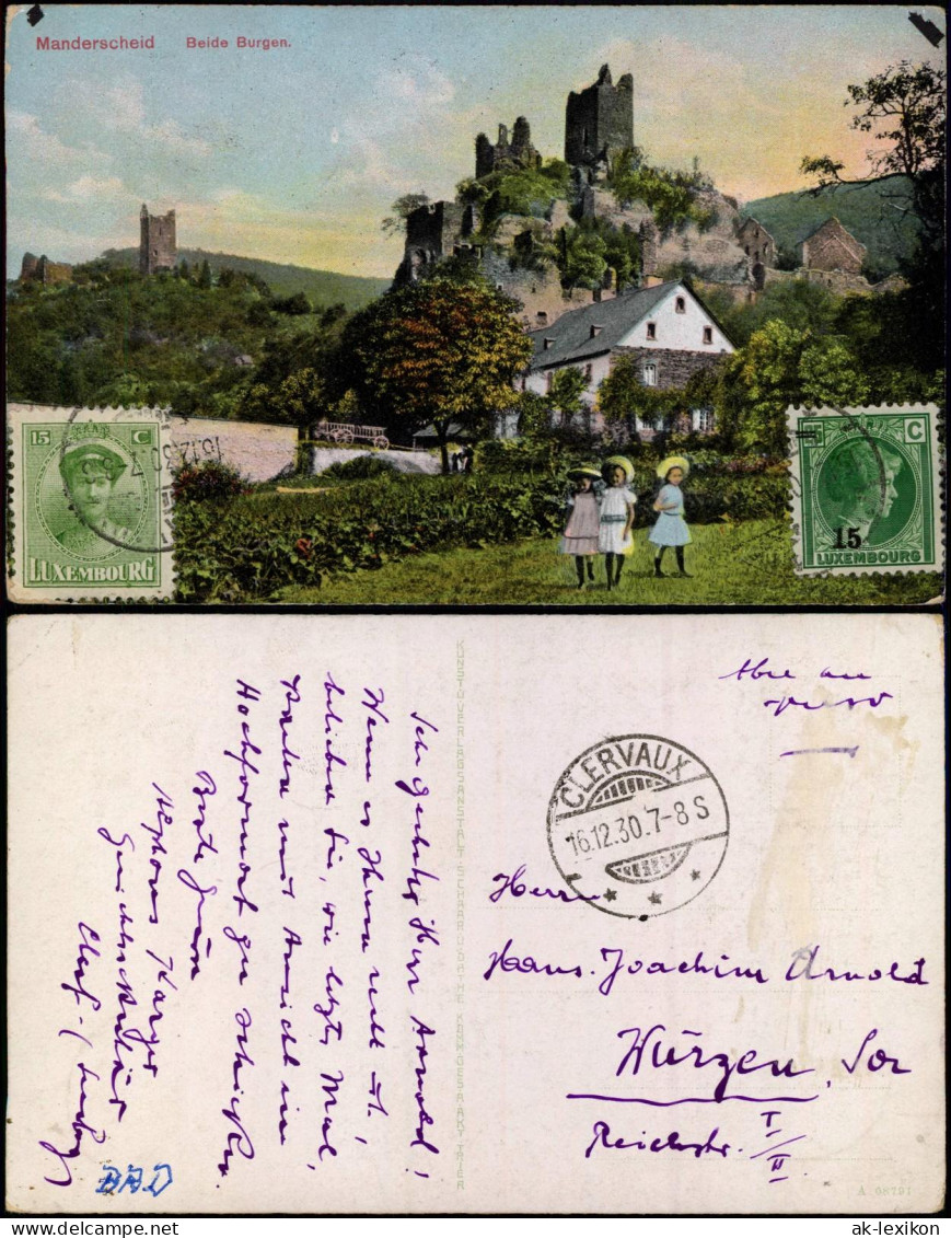 Ansichtskarte Manderscheid Beide Burgen 1930  Gel Clervaux Luxemburg - Manderscheid
