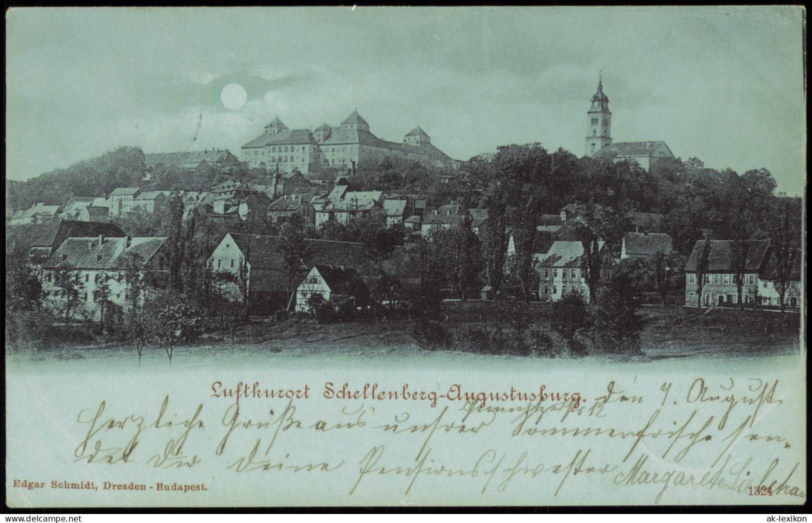 Augustusburg Erzgebirge Luftkurort Schellenberg Mondscheinlitho 1901 - Augustusburg