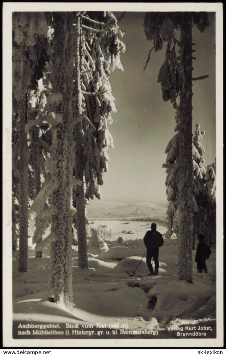 Ansichtskarte Mühlleithen-Klingenthal Skifahrer Winter Aschberggebiet 1934 - Klingenthal
