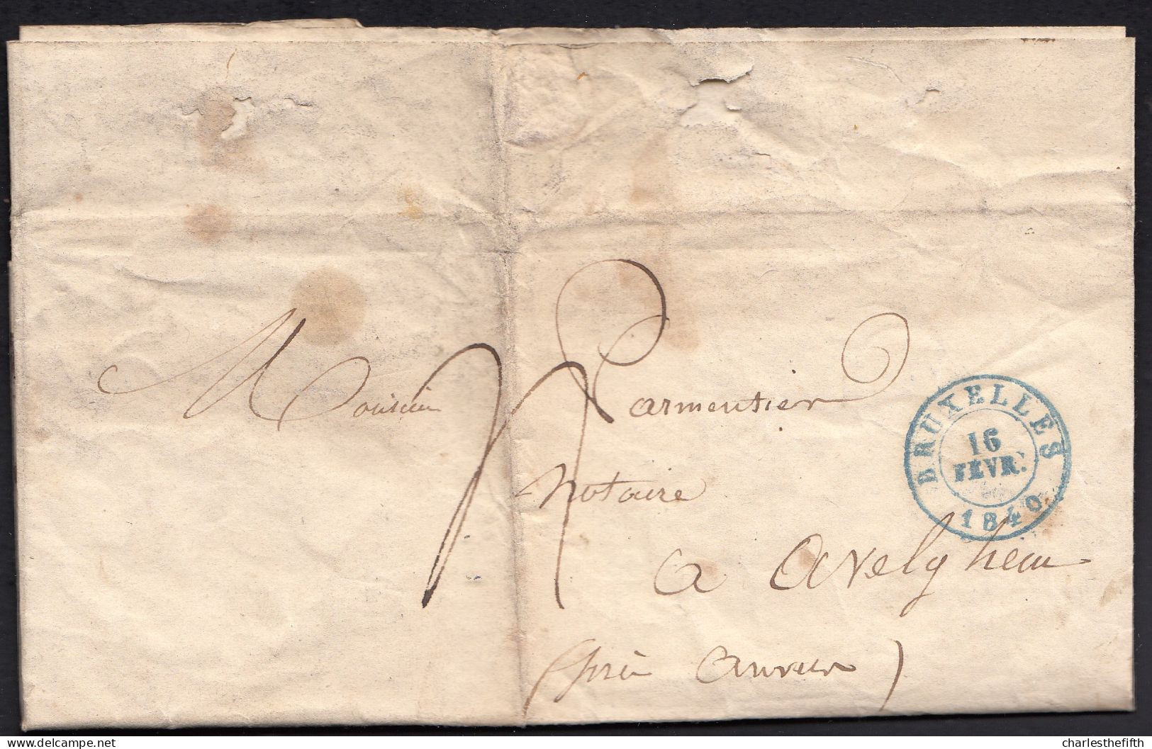 LAC Du 16 Février 1840 - Bruxelles Vers Notaire à Avelghem - Administration Pour La Propagation De L'industrie - 1830-1849 (Onafhankelijk België)