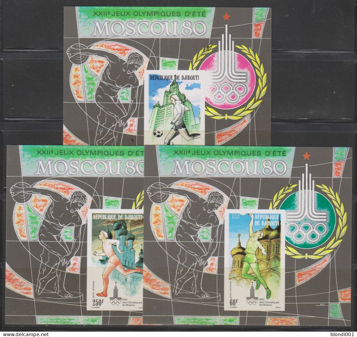 Olympics 1980 - Soccer - DJIBOUTI - Set Of 3 S/S Imperf. MNH - Summer 1980: Moscow