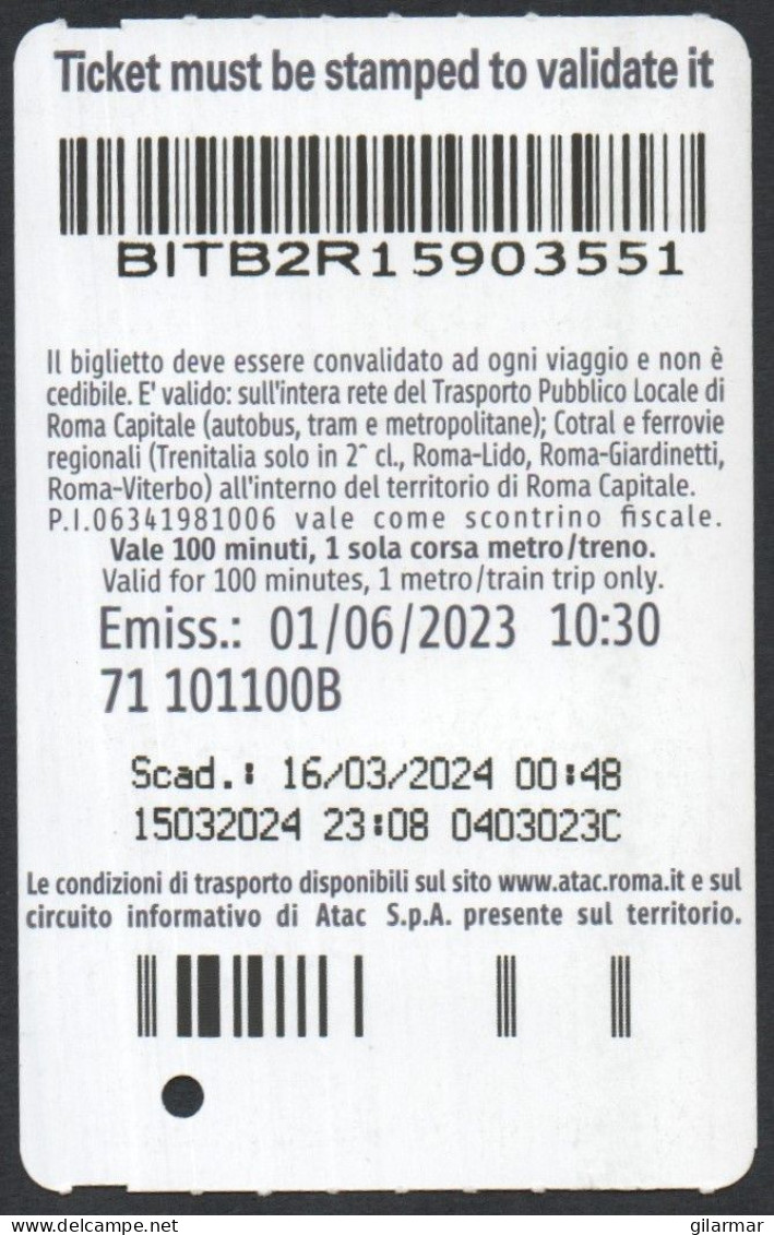 BIGLIETTO AUTOBUS ROMA - ATAC - METREBUS - TAP & GO - CON MASTERCARD E ATAC IL BIGLIETTO CE L'HAI GIA' IN TASCA - Europe