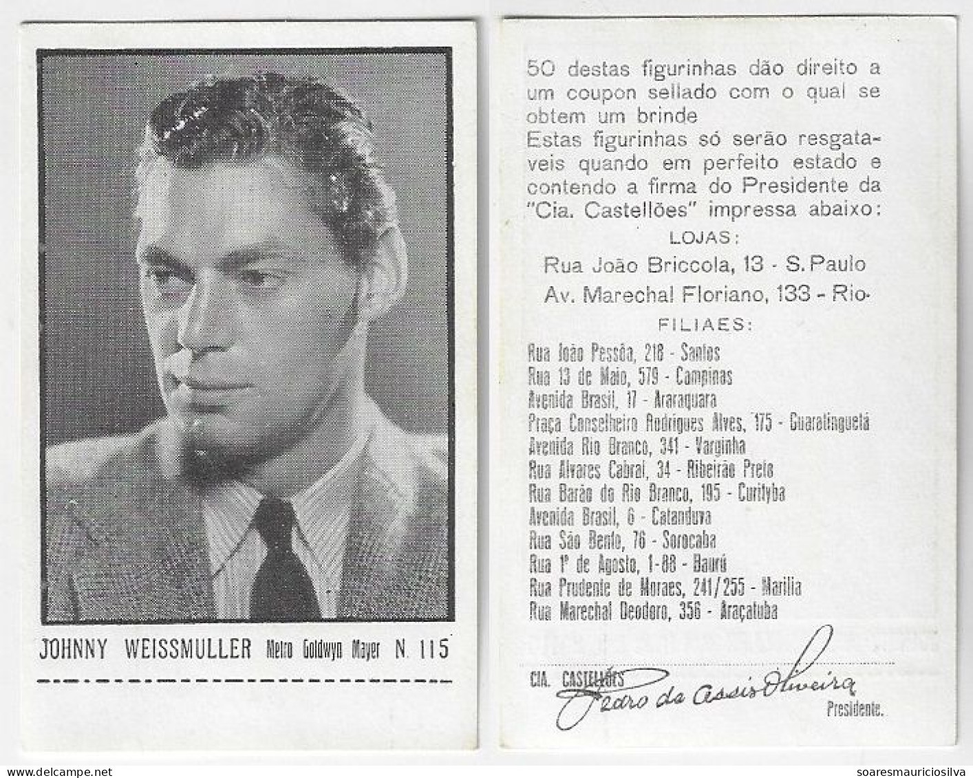 Brazil 1930s Cigarette Castellões Card No. 115 Metro Goldwin Mayer Actor Johnny Weissmuller Size 4,2x6,8 Cm Cinema Movie - Otras Marcas