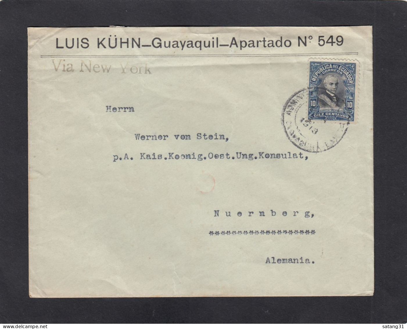 LETTRE DE GUAYAQUIL ,POUR L'ALLEMAGNE,VIA NEW-YORK,1913. - Equateur