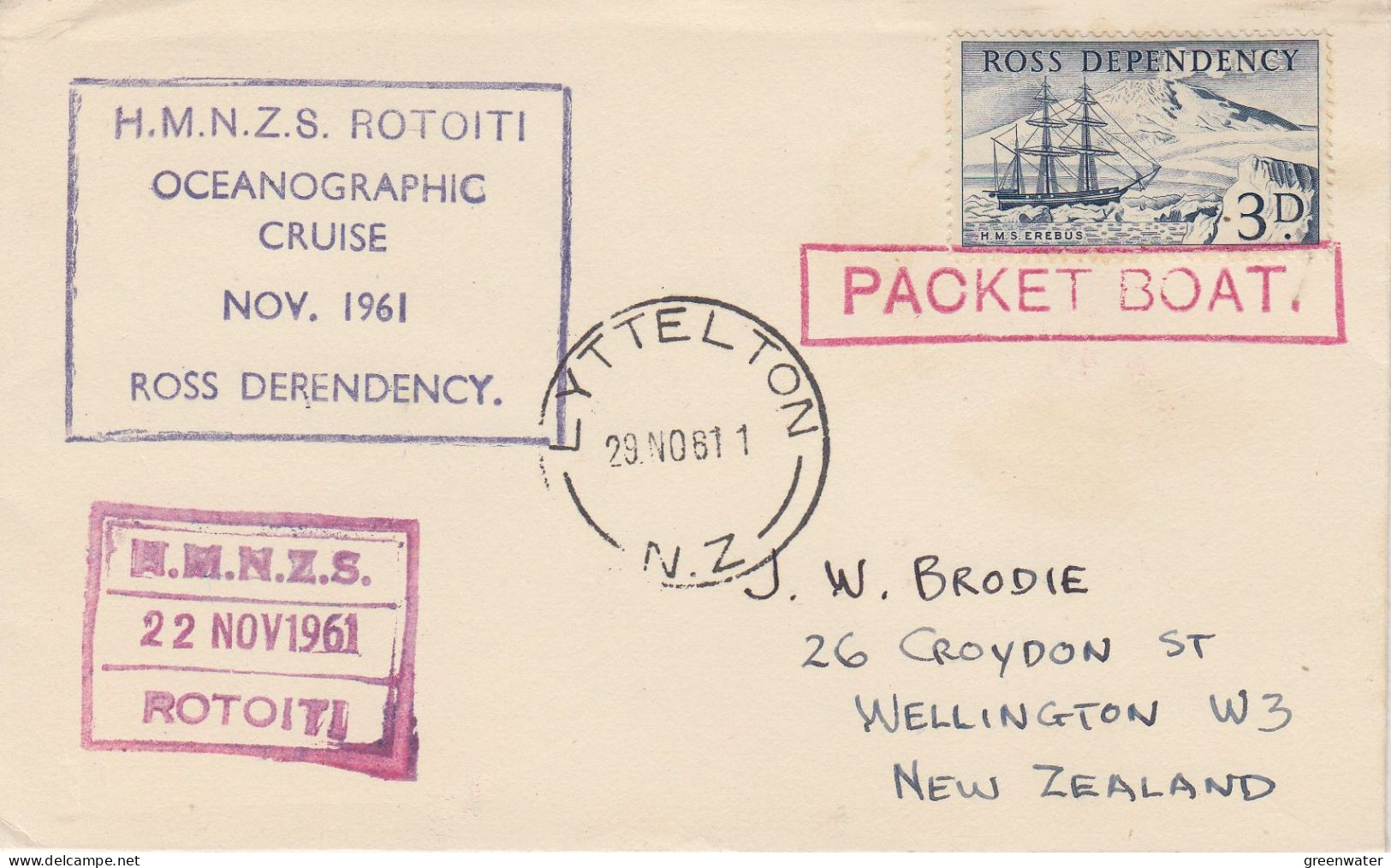 Ross Dependency  1961 HMNZS Rotoiti Ca Lyttelton 29 NO 1961 (SR150) - Briefe U. Dokumente