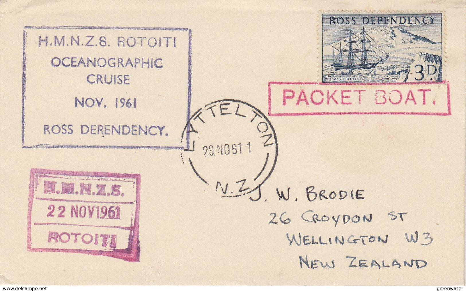 Ross Dependency  1961 HMNZS Rotoiti Ca Lyttelton 29 NO 1961 (SR150) - Brieven En Documenten