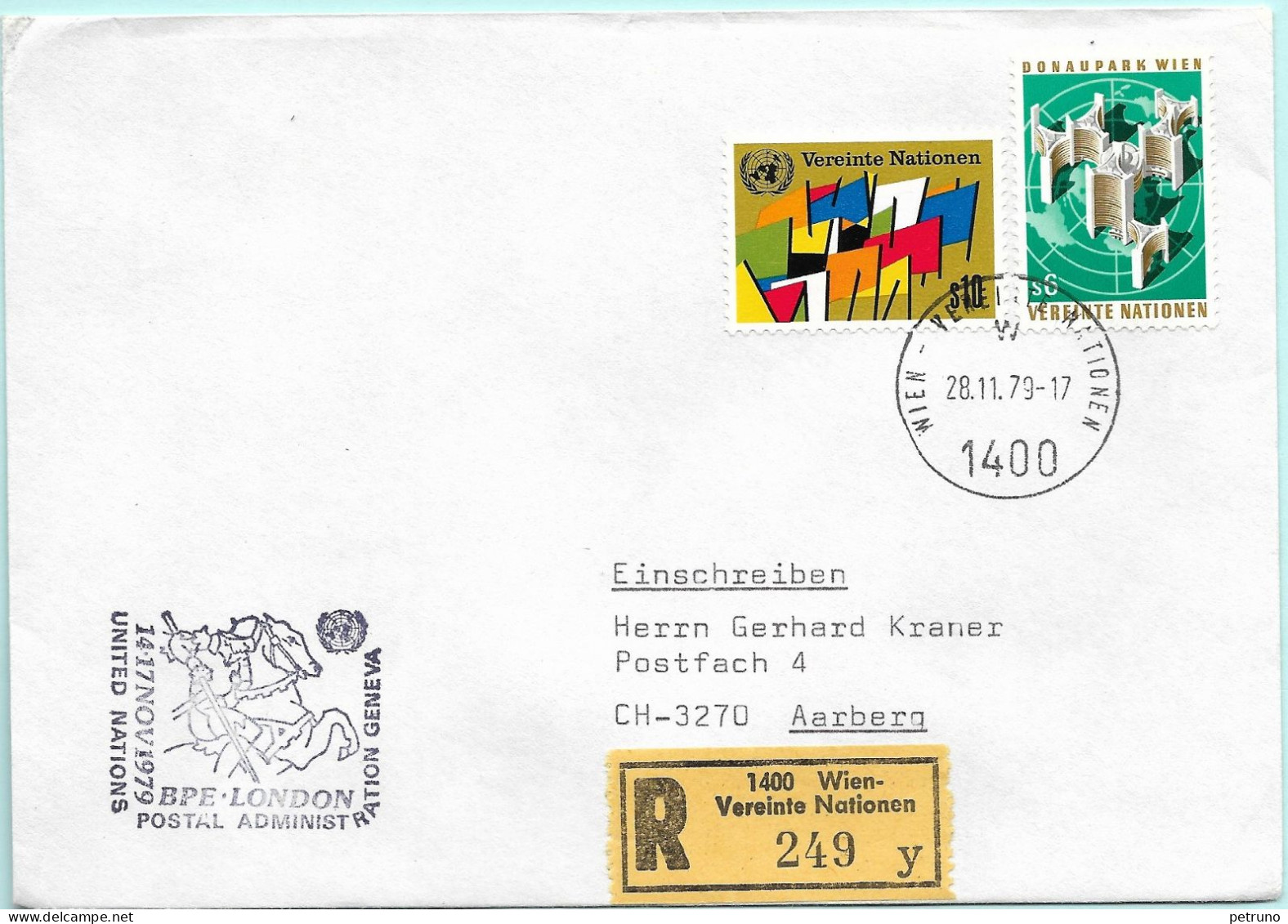 UNO-Wien R-Brief BPE London GB Erinnerungsstempel Mi-No 84 - Cartas & Documentos