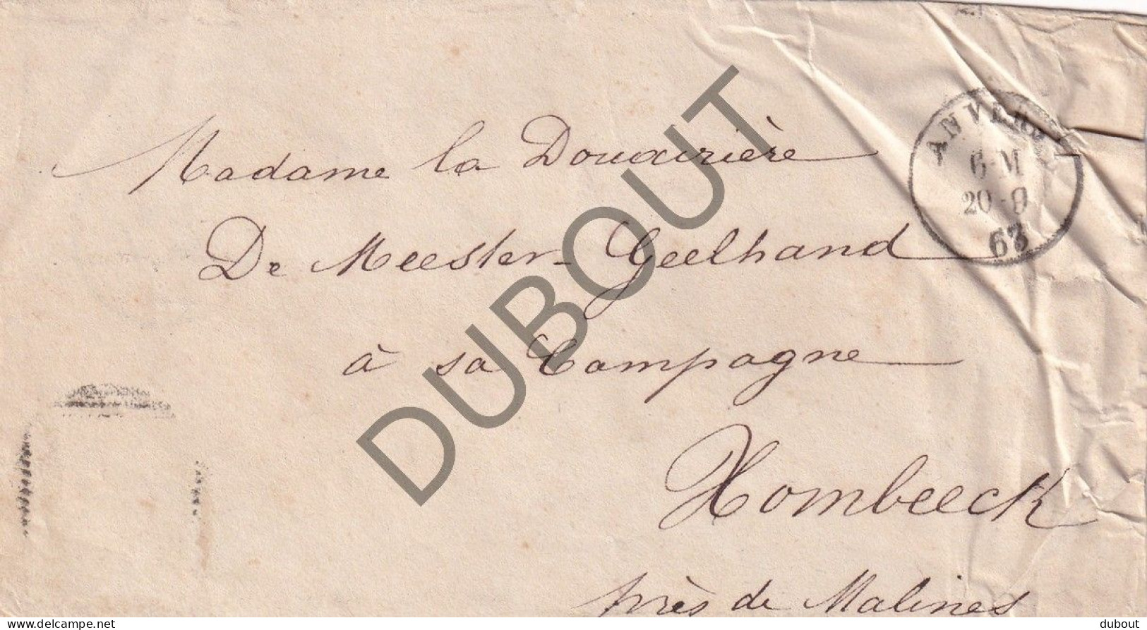 Hombeek Mechelen  1863 Envelop De Meester De Ravesteyn (C5805) - Manuscrits