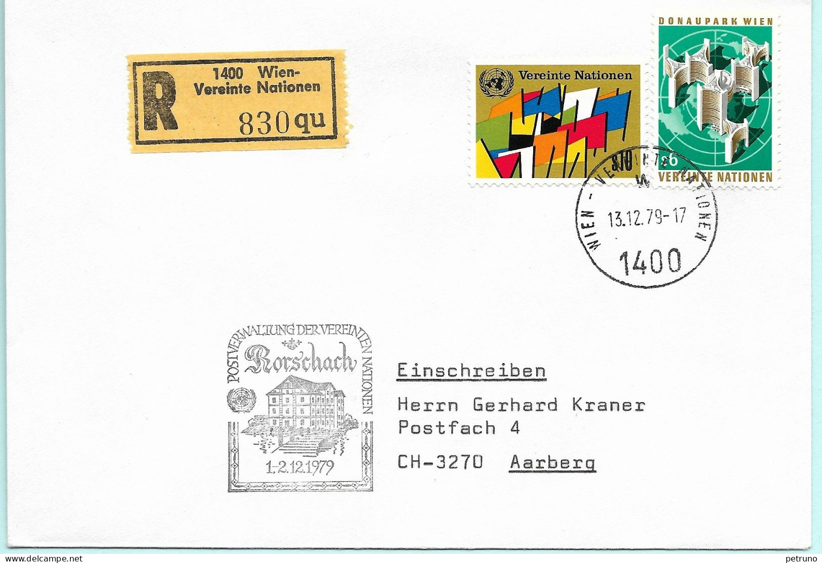 UNO-Wien R-Brief Tag Der Briefmarke Rorschach CH Erinnerungsstempel Mi-No 85 - Brieven En Documenten