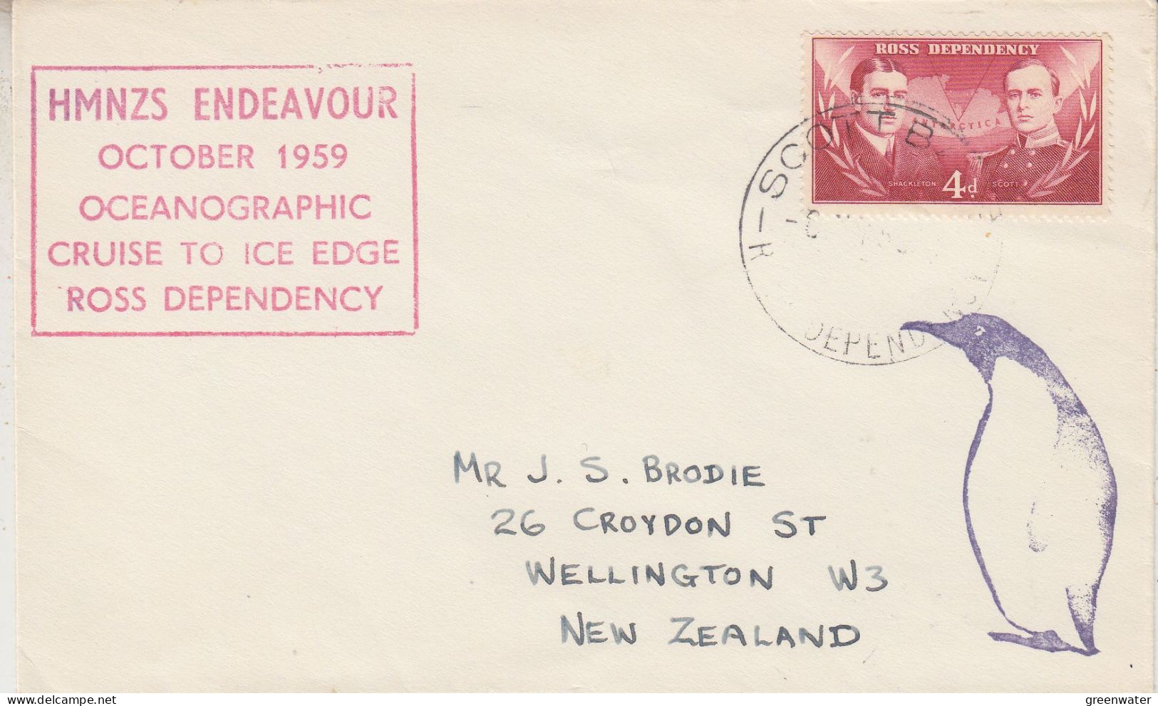 Ross Dependency  1959 HMNZS Endeavour Ca Scott Base 6 NO 1959 (SR151) - Covers & Documents