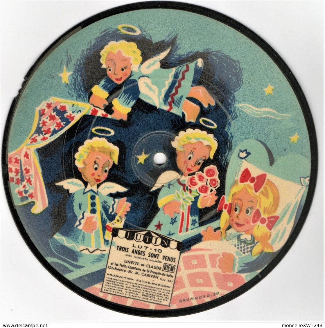 Linette Et Claude - 78 T Picture-disc Trois Anges Sont Venus (195?) - Special Formats