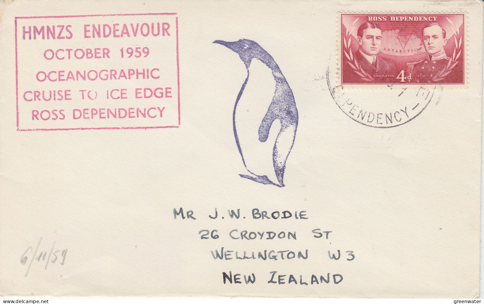 Ross Dependency  1959 HMNZS Endeavour Ca Scott Base 6 NO 1959 (SR152) - Brieven En Documenten