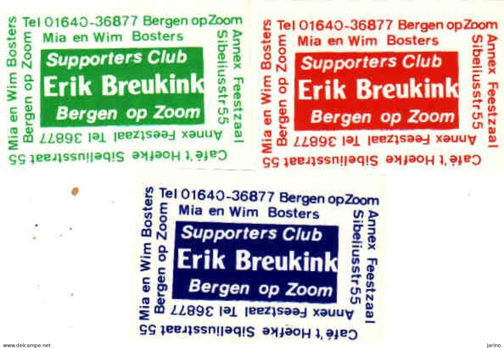 3 Dutch Matchbox Labels, Bergen Op Zoom, Mia En Wim Bosters, Supporters Club Erik Breukink, Holland, Netherlands - Boites D'allumettes - Etiquettes