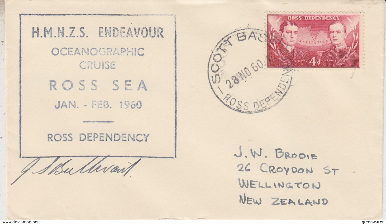 Ross Dependency  1960 HMNZS Endeavour  Signature Ca Scott Base 28 NOV 1960 (SR153) - Covers & Documents