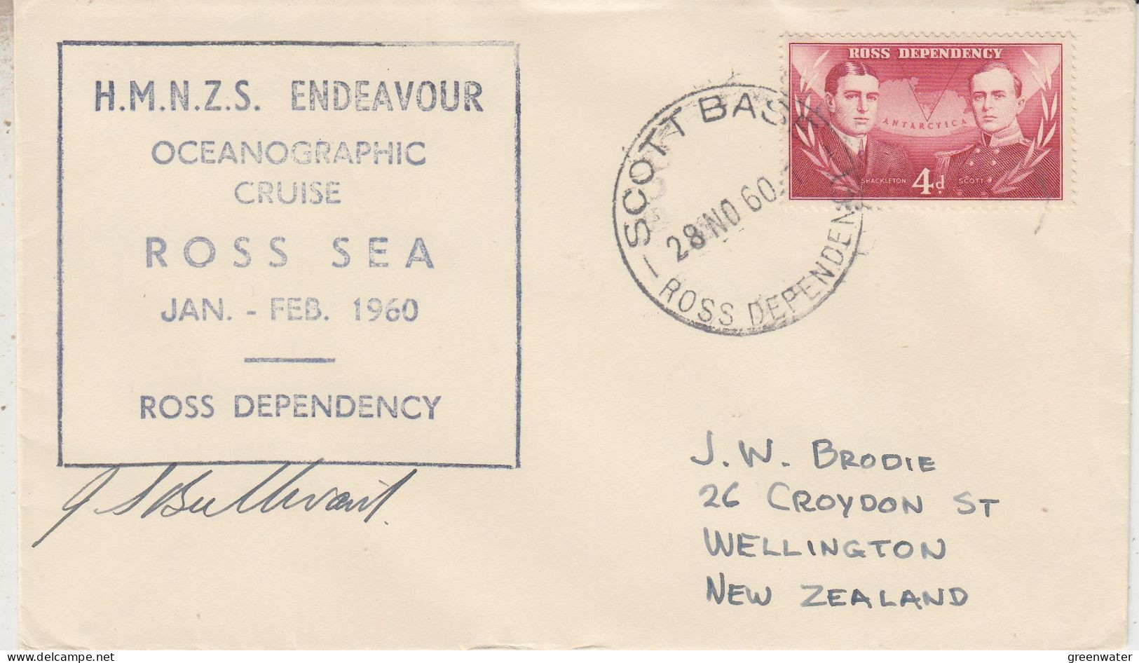 Ross Dependency  1960 HMNZS Endeavour  Signature Ca Scott Base 28 NOV 1960 (SR153) - Lettres & Documents