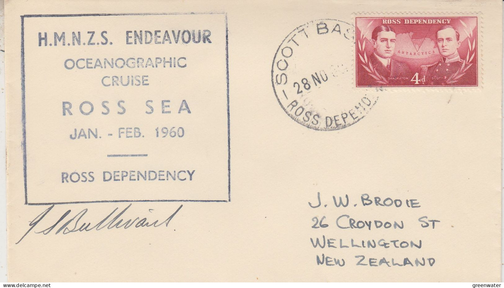 Ross Dependency  1960 HMNZS Endeavour  Signature Ca Scott Base 28 NOV 1960 (SR154) - Brieven En Documenten