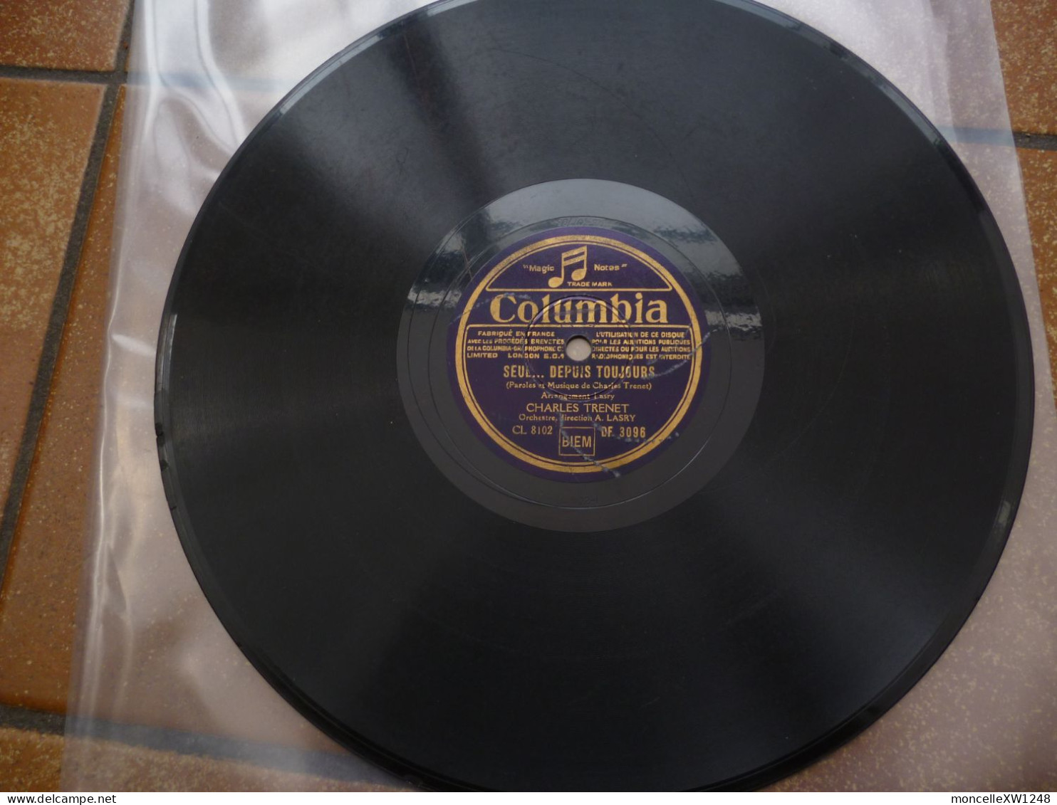 Charles Trenet - 78 Tours La Mer  - Columbia 3096 (1946) - 78 Rpm - Gramophone Records