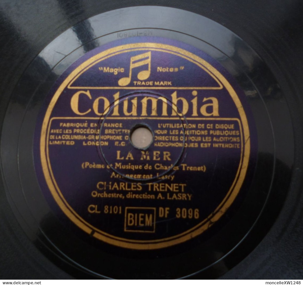 Charles Trenet - 78 Tours La Mer  - Columbia 3096 (1946) - 78 T - Grammofoonplaten