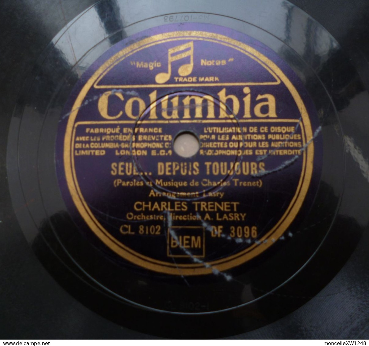 Charles Trenet - 78 Tours La Mer  - Columbia 3096 (1946) - 78 T - Disques Pour Gramophone
