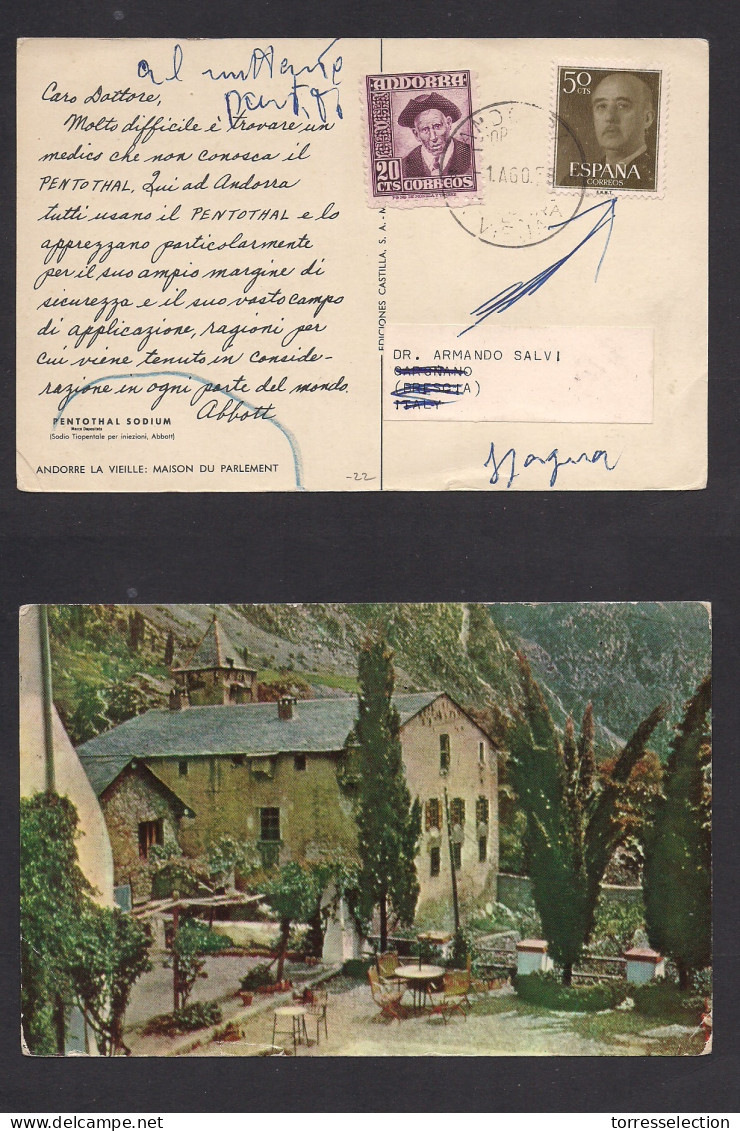 ANDORRA. 1958 (1 Aug) A La Vieja - Italia. T.P. Franqueo Mixto. - Andere & Zonder Classificatie
