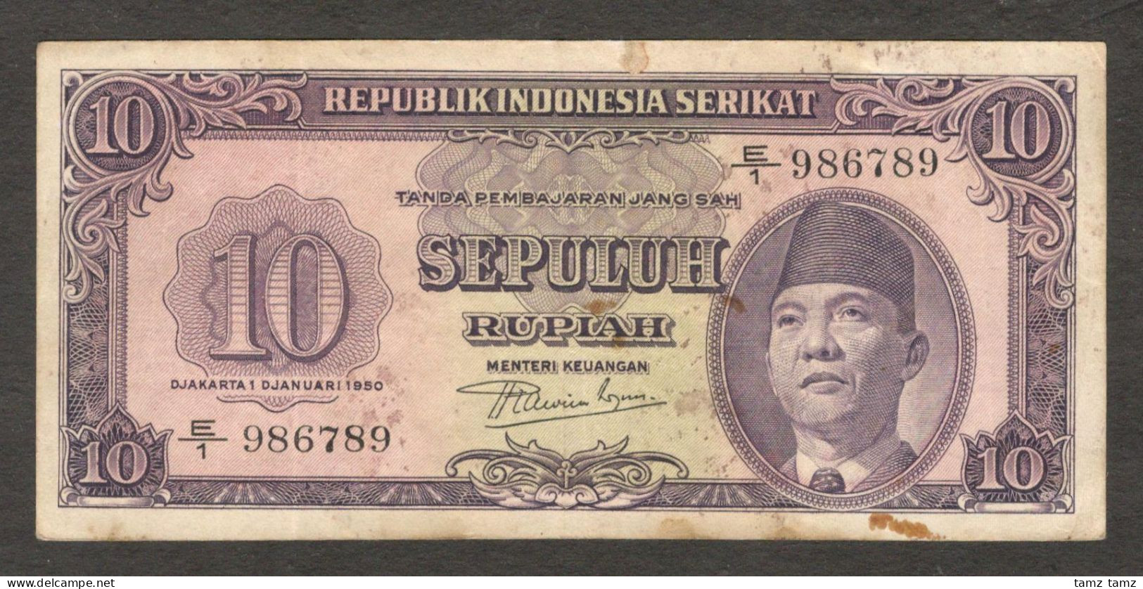 Republik Indonesia Serikat 10 Rupiah President Soekarno P-37 1950 VF - Indonésie