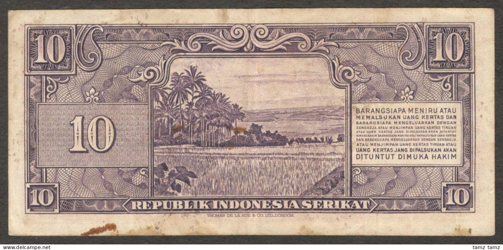 Republik Indonesia Serikat 10 Rupiah President Soekarno P-37 1950 VF - Indonesië