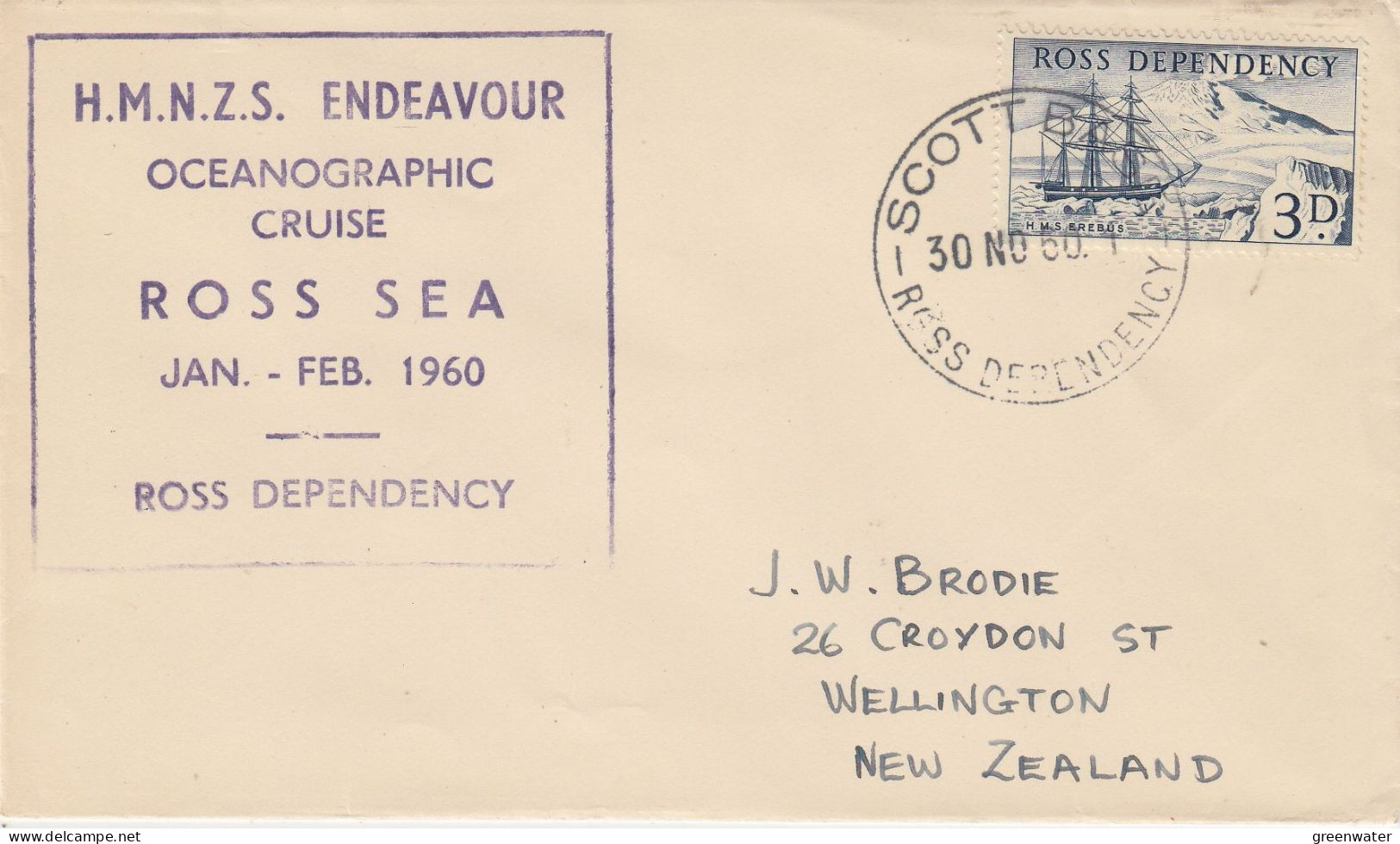 Ross Dependency  1960 HMNZS Endeavour Ca Scott Base 30 NOV 1960 (SR155) - Brieven En Documenten