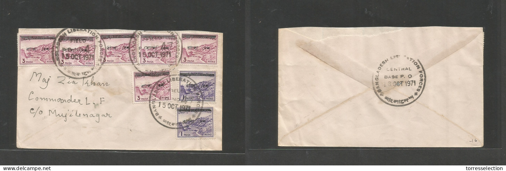 BANGLADESH. 1971 (15 Oct) Bangladesh Liberation Forces. Multifkd Ovptd Issue Envelope. Mujibnagar. Special Cachet. Fine. - Bangladesh