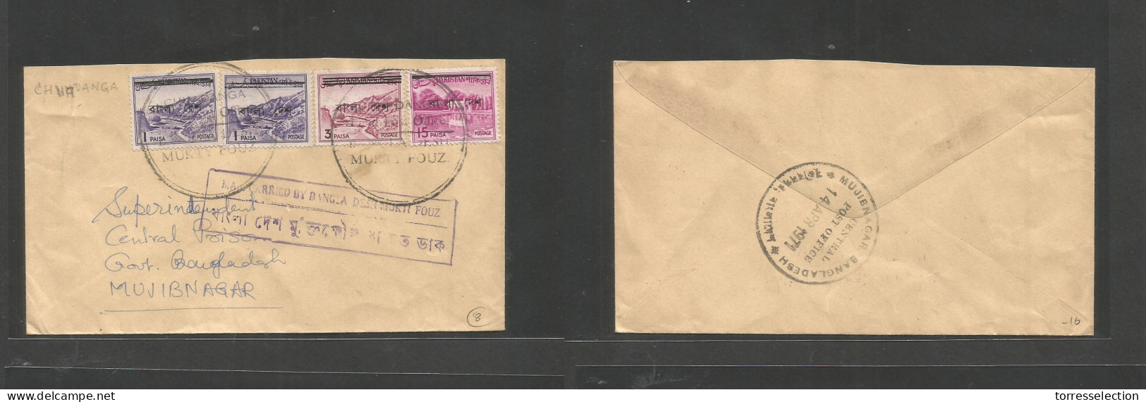 BANGLADESH. C. 1971-2. Mukti Fouz - Mujibnagar, Chudange. Multifkd Ovptd Issue Envelope Special Cachets. Fine. Reverse T - Bangladesh