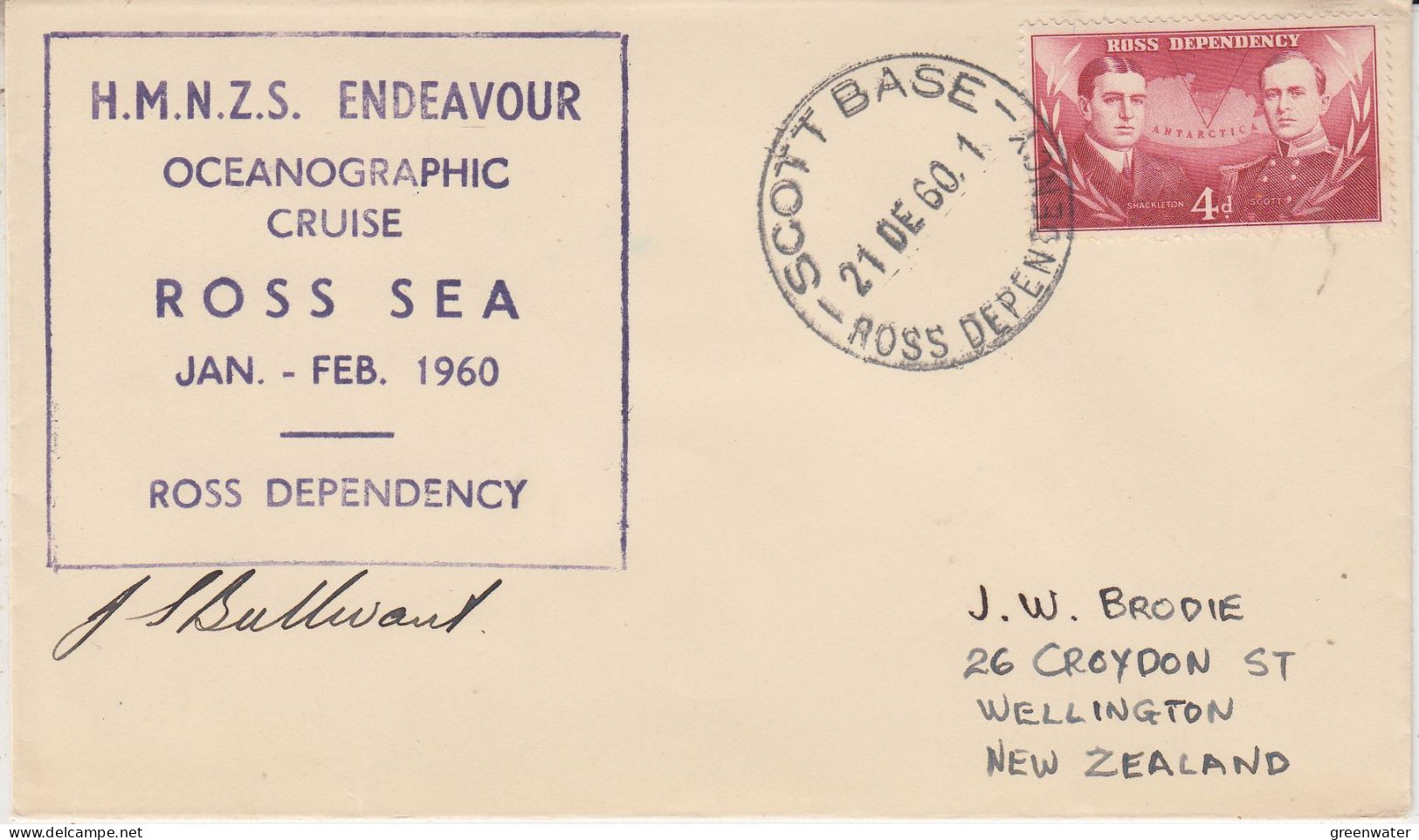 Ross Dependency  1960 HMNZS Endeavour Signature  Ca Scott Base 21 DEC 1960 (SR156) - Covers & Documents