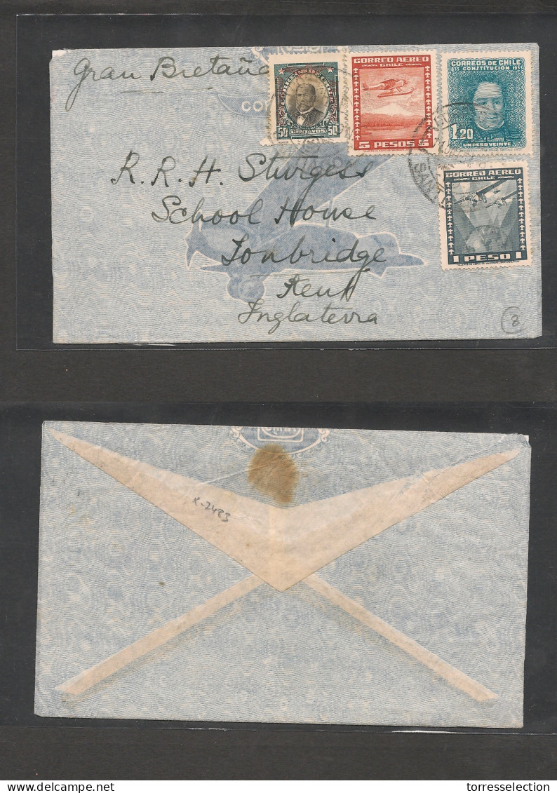 CHILE. Chile - Cover 1934 11 Oct  Stgo To UK Kent Air Multfkd Env $7.70 Rate, Fine. Ex Prof West Airmails Collection. Ea - Cile