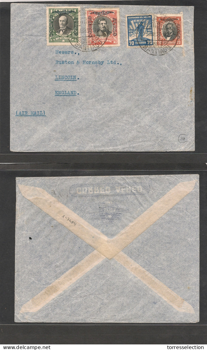 CHILE. Chile - Cover 1931 16 Abr Stgo To  UK Lincoln Air Mult Fkd Env $3.90 Rate, Fine. Ex Prof West Airmails Collection - Cile