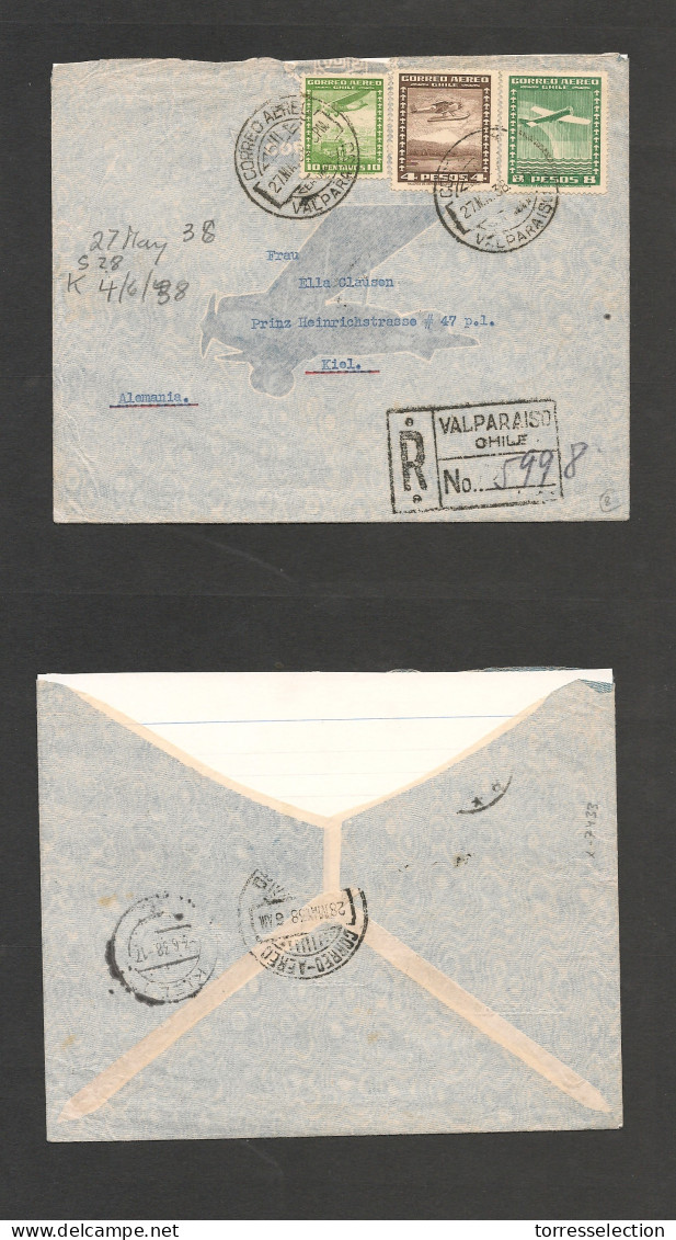 CHILE. Chile - Cover - 1938 27 March Air France Valp To Kiel Germany , Via "Ville De Dakar" From Natal To Senegal Atlant - Chile