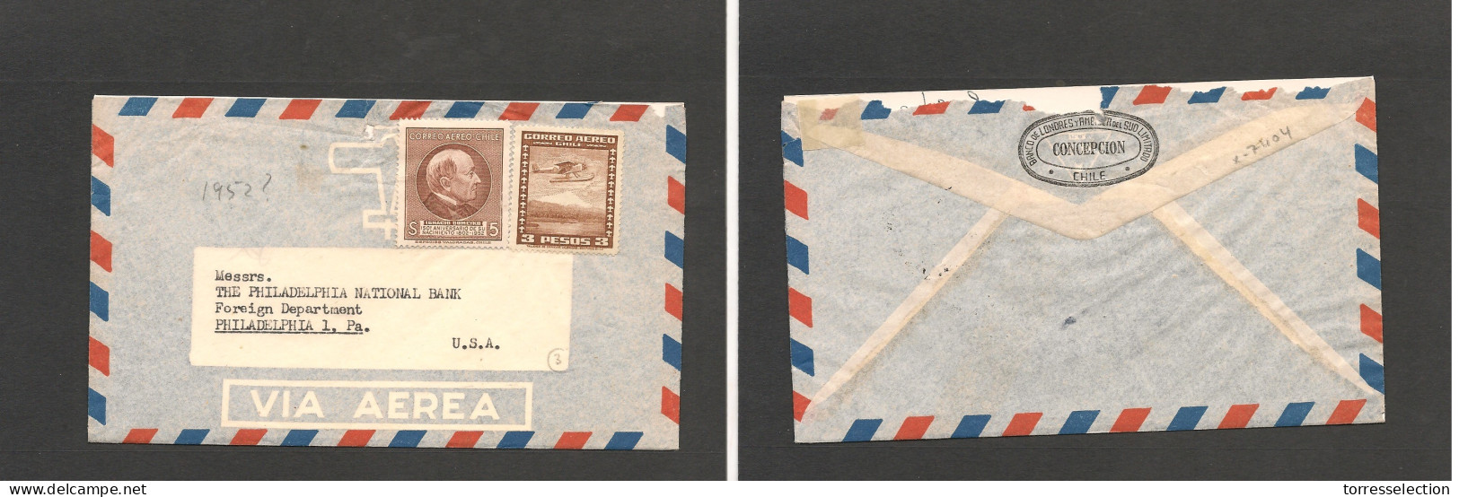 CHILE. Chile - Cover - C.1952 Stgo To USA Air Rate $8,00. Ex-Prof West UK Airmails Coll.- . Easy Deal. - Chile