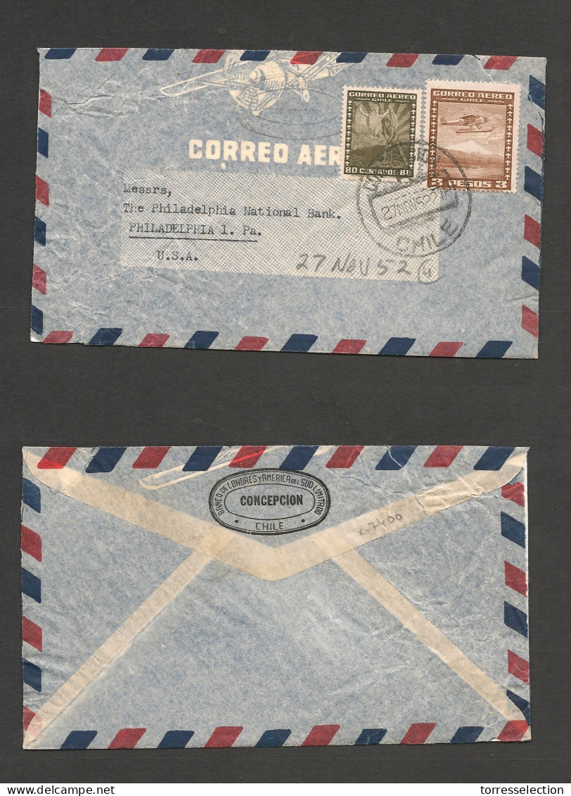 CHILE. Chile - Cover - 1952 Concepcion To USA Pha Air Mult Fkd Env $3,80 Rate. Fine. Ex-Prof West UK Airmails Coll.- . E - Chile