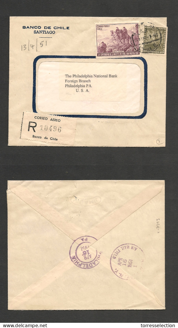 CHILE. Chile - Cover - 1951 13 Apr Stgo To USA Pha Registr Mult Fkd Env Via NYEx-Prof West UK Airmails Coll.- . Easy Dea - Chile