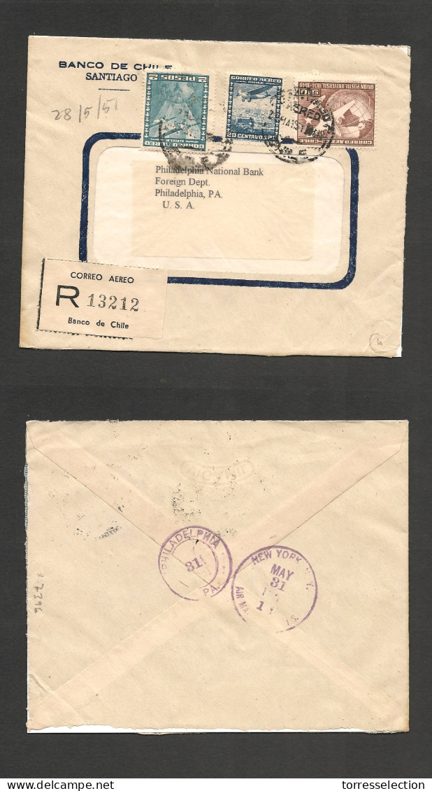 CHILE. Chile - Cover - 1951Ex- 28 May Stgo To USA Pha Registr Iar Mult Fkd Env Via NY Rate 12,20$. Prof West UK Airmails - Chile