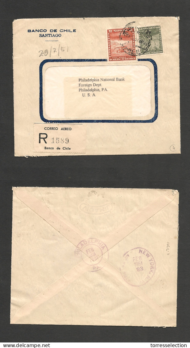 CHILE. Chile - Cover - 1951 22 Feb Stgo To USA Pha Registr Mult Fkd Env $9,00 Rate. Ex-Prof West UK Airmails Coll.- . Ea - Chile