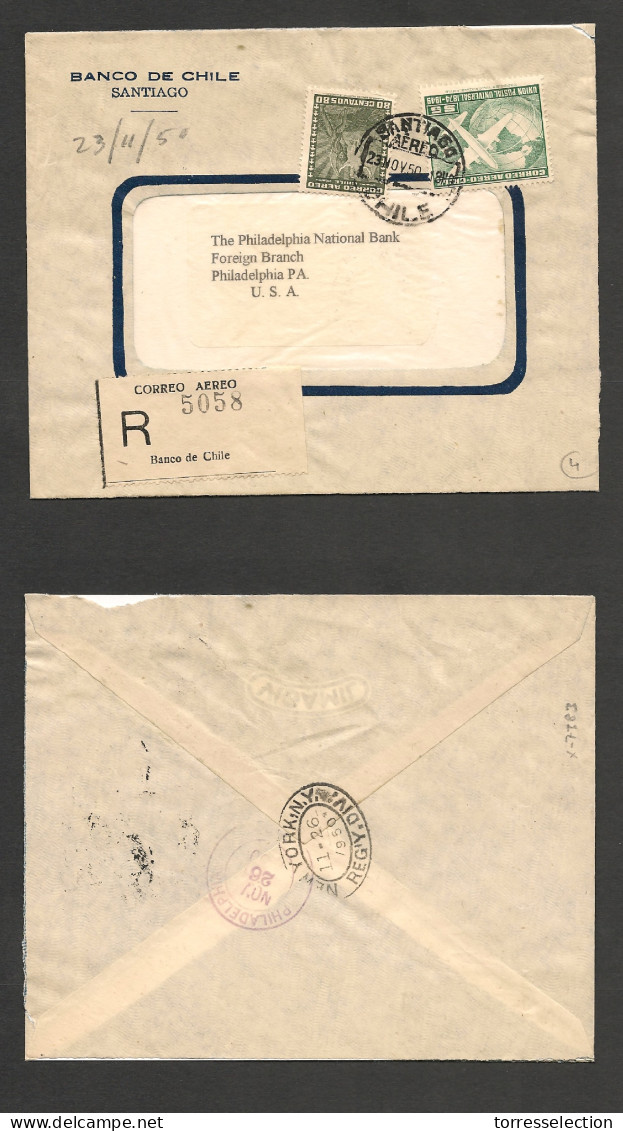 CHILE. Chile - Cover - 1950 26 Nov Stgo To USA Registr Mult Fkd Env $5,80 Rate. Via NY. Ex-Prof West UK Airmails Coll.-  - Chile