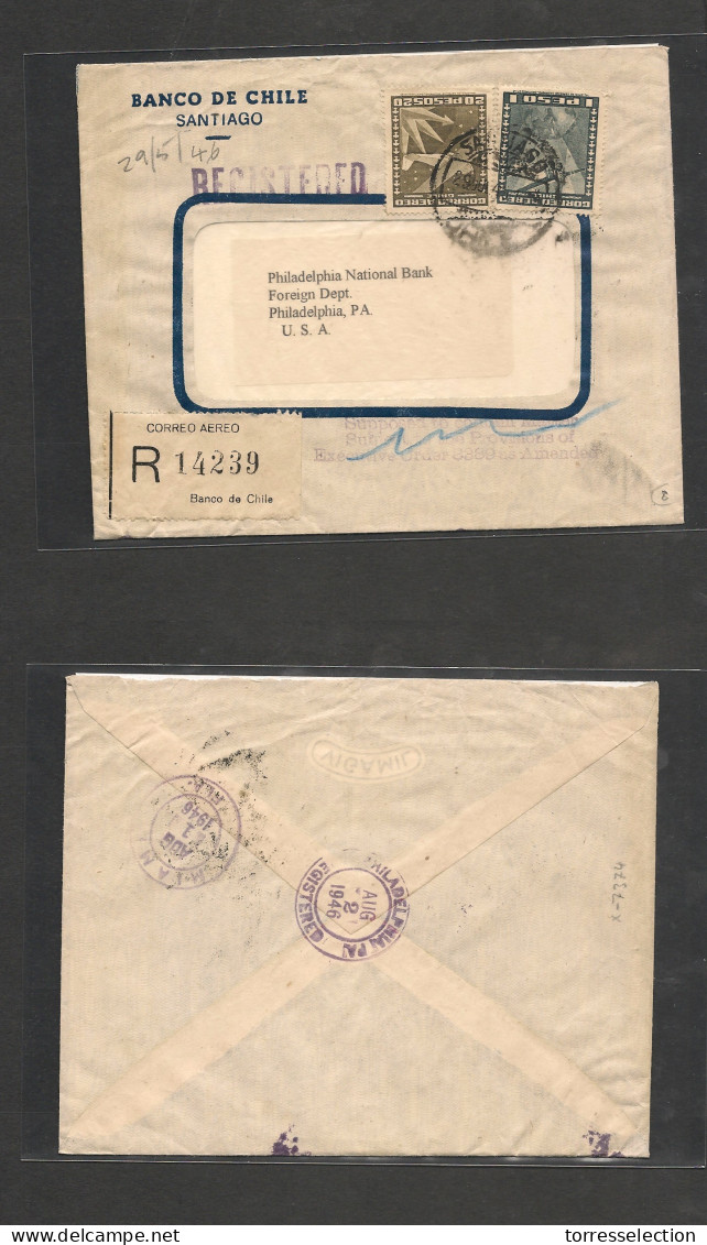 CHILE. Chile - Cover - 1946 My 29 Stgo To USA Registr Mult Fkd Env Pangra + Panamerican Via Miami.Ex-Prof West UK Airmai - Chile