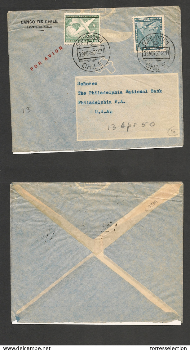 CHILE. Chile - Cover - 1950 13 Apr Cocepcion To USA Rate $7,00 Air Mult Fkd Env. XF. Ex-Prof West UK Airmails Coll.- . E - Chile