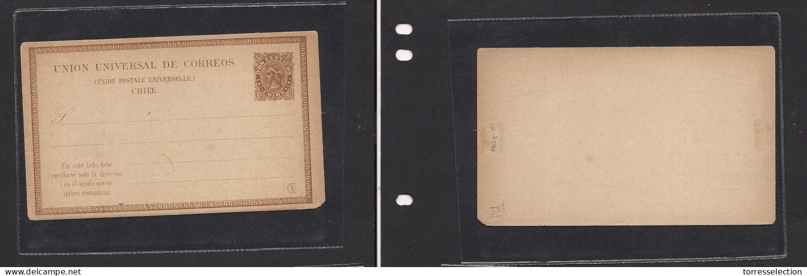 CHILE. Chile Cover C.1878 Early Design Olon Mint Stat Card 2c Brown Uncommon So. Easy Deal. - Chile