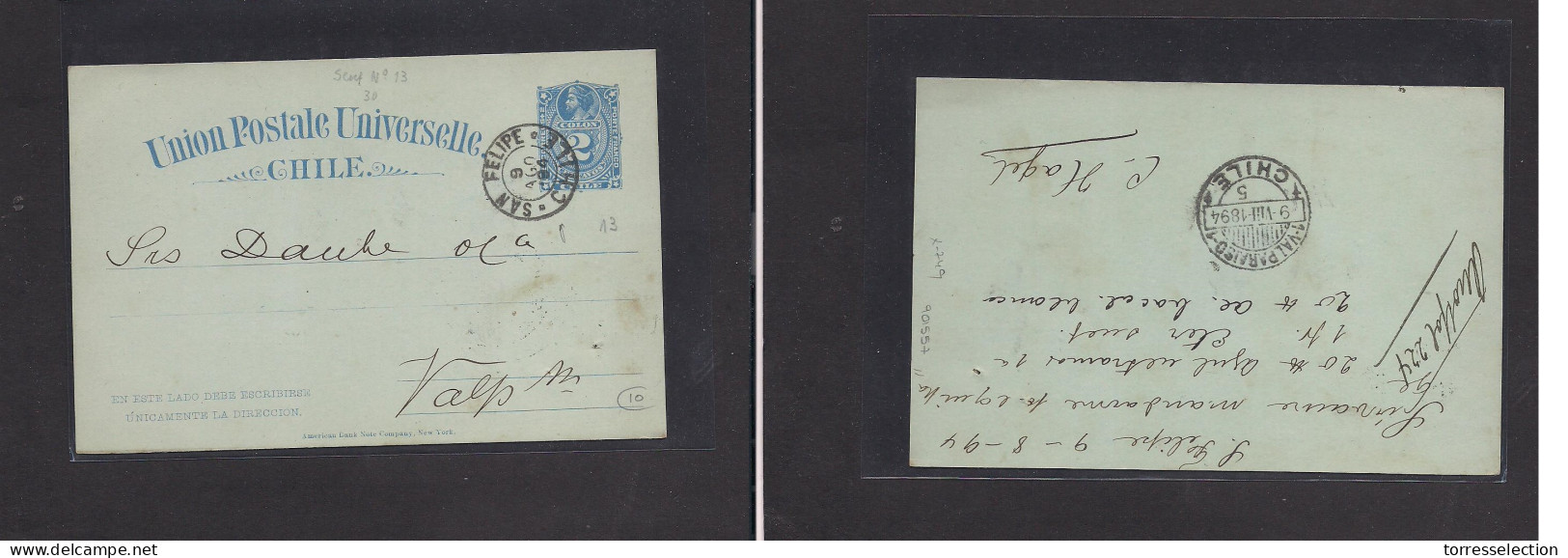 CHILE. Chile - Cover - 1894 San Felipe To Valp Local Stat Card, Nice. Easy Deal. - Chile