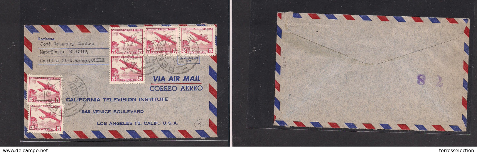 CHILE. Chile - Cover - 1966 Rengo To USA LA Air Mult Fkd Env. Easy Deal. - Chile