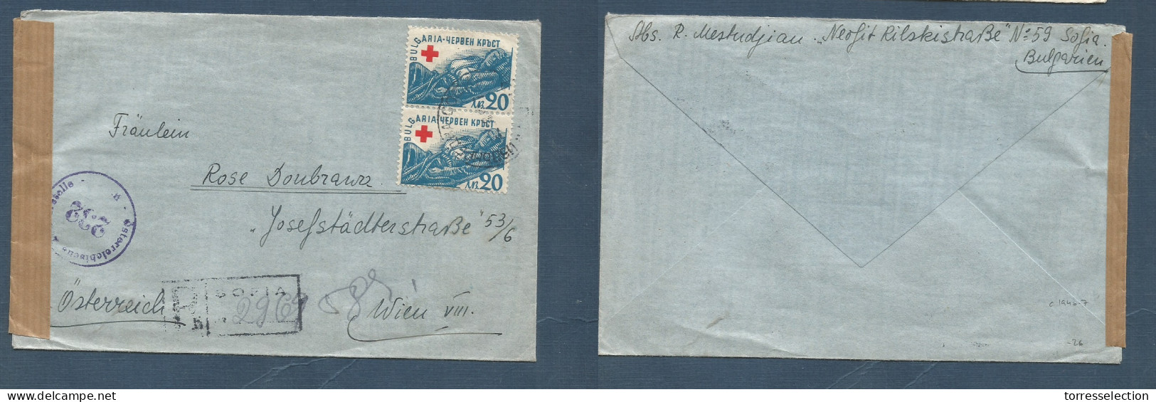 BULGARIA. C. 1946-7. Sofia - Austria, Wien. Registered Allied Censored Multifkd Red Cross Issue Fkd Env At 40b Rate. - Altri & Non Classificati