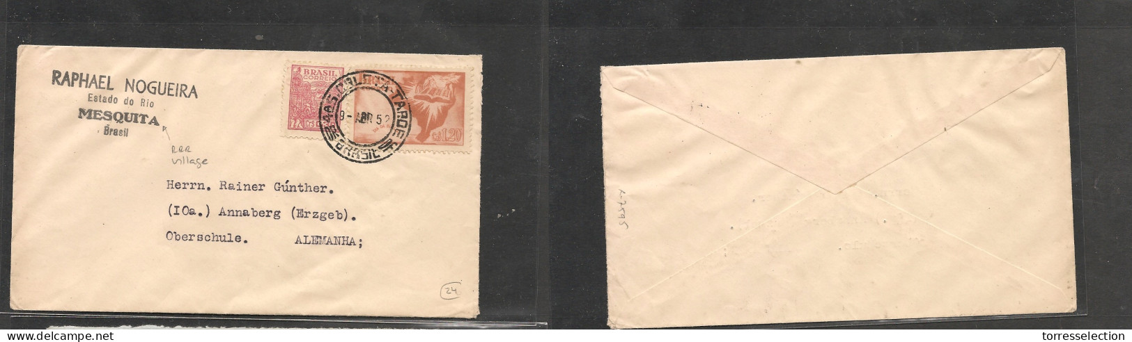 BRAZIL. Brazil Cover - 1952 Mesquita, Estado Rio To Germany Oberschule Mult Fkd Env - Other & Unclassified