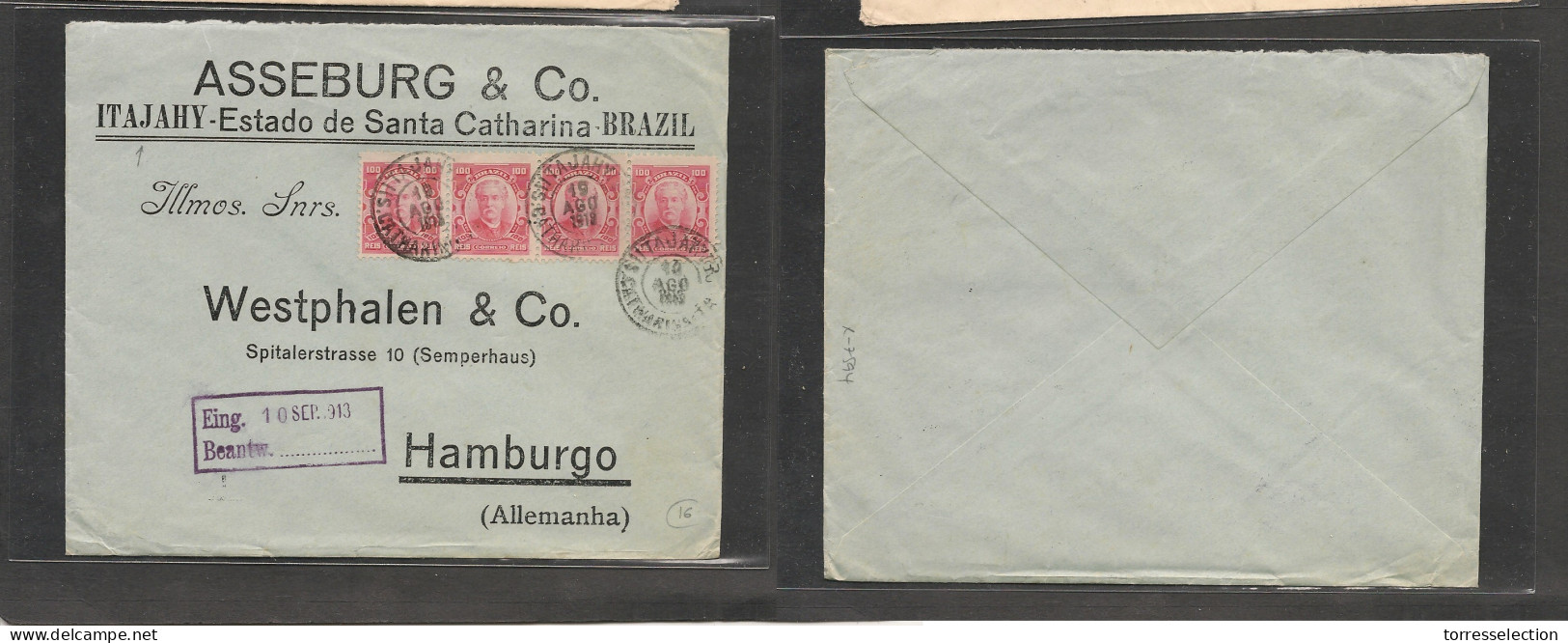 BRAZIL. Brazil Cover - 1912 Itajahy To Germany Hamburg Illustr Mult Fkd Env,vf - Other & Unclassified